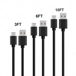 2A USB2.0 Type c USB Cable Black - 3pack 3ft+6ft +10ft